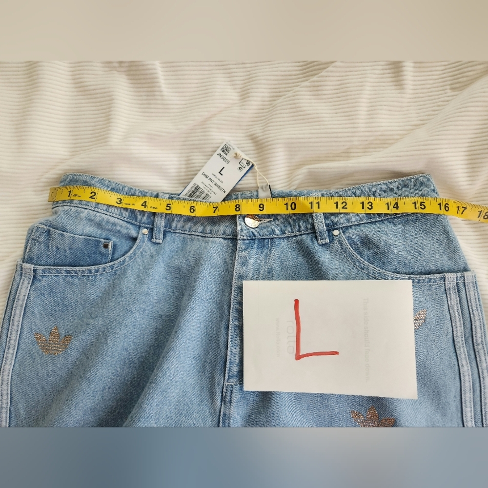 Adidas Rhinestone denim pants Glittery Logo Rhinestones Clear Blue. PANTS ONLY!! - Picture 6 of 16